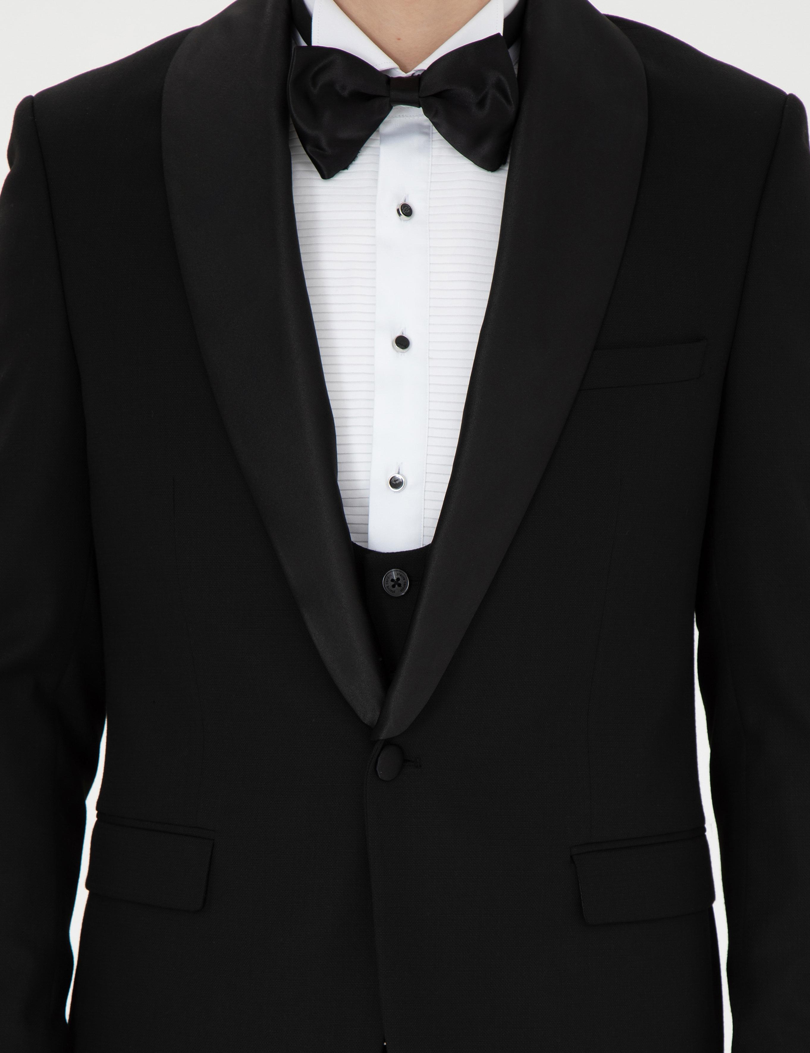 Siyah Ex. Slim Fit Yelekli Smokin