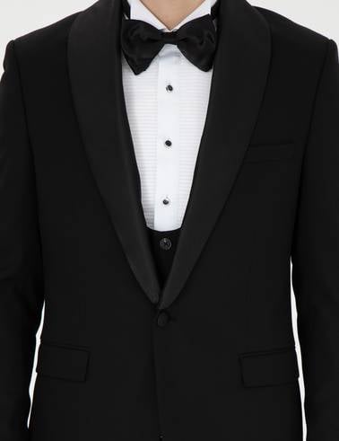 Siyah Ex. Slim Fit Yelekli Smokin
