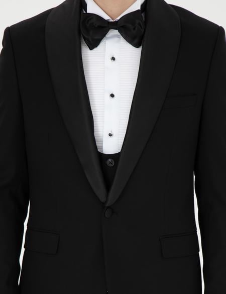 Siyah Ex. Slim Fit Yelekli Smokin - 50285477080