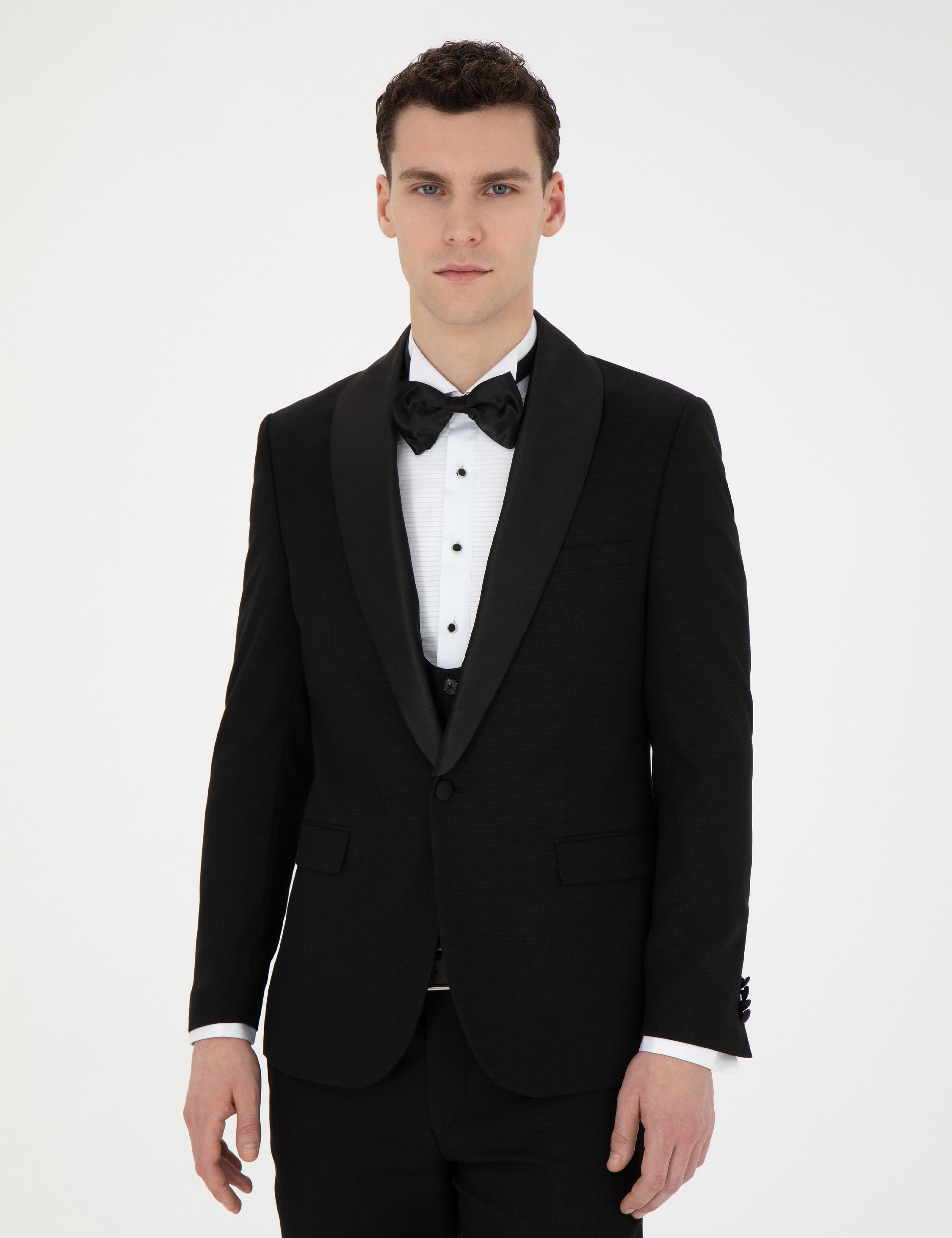 Siyah Ex. Slim Fit Yelekli Smokin - Image 4