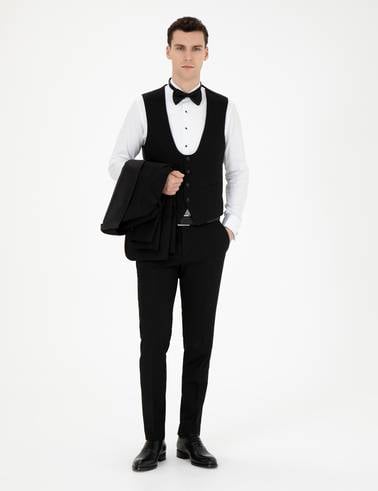Siyah Ex. Slim Fit Yelekli Smokin