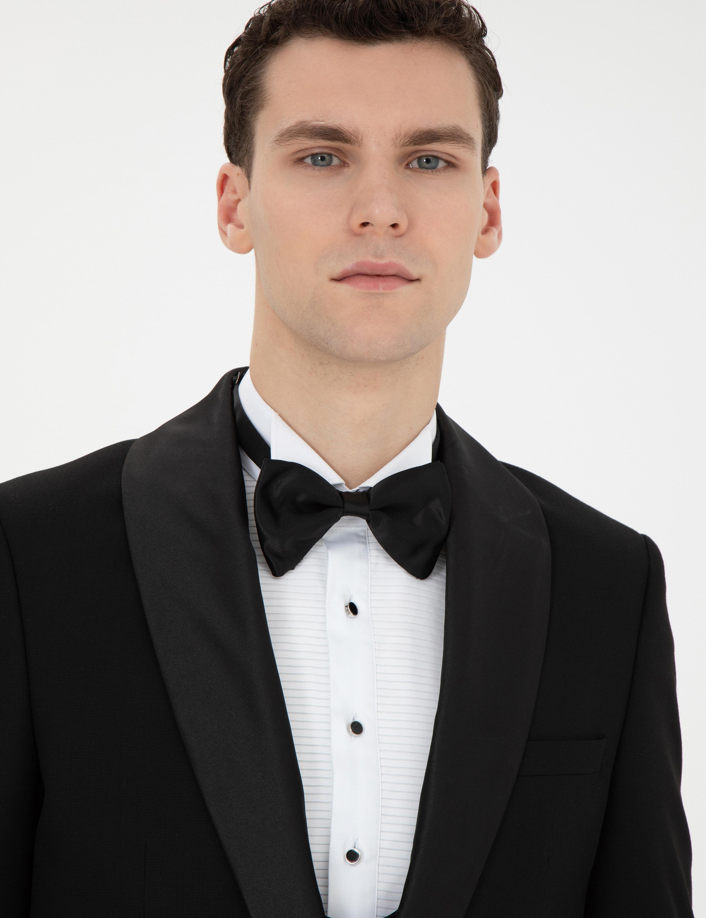 Siyah Ex. Slim Fit Yelekli Smokin