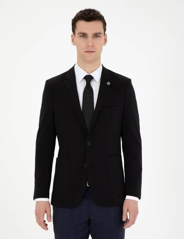 Siyah Esnek Fit Blazer Ceket