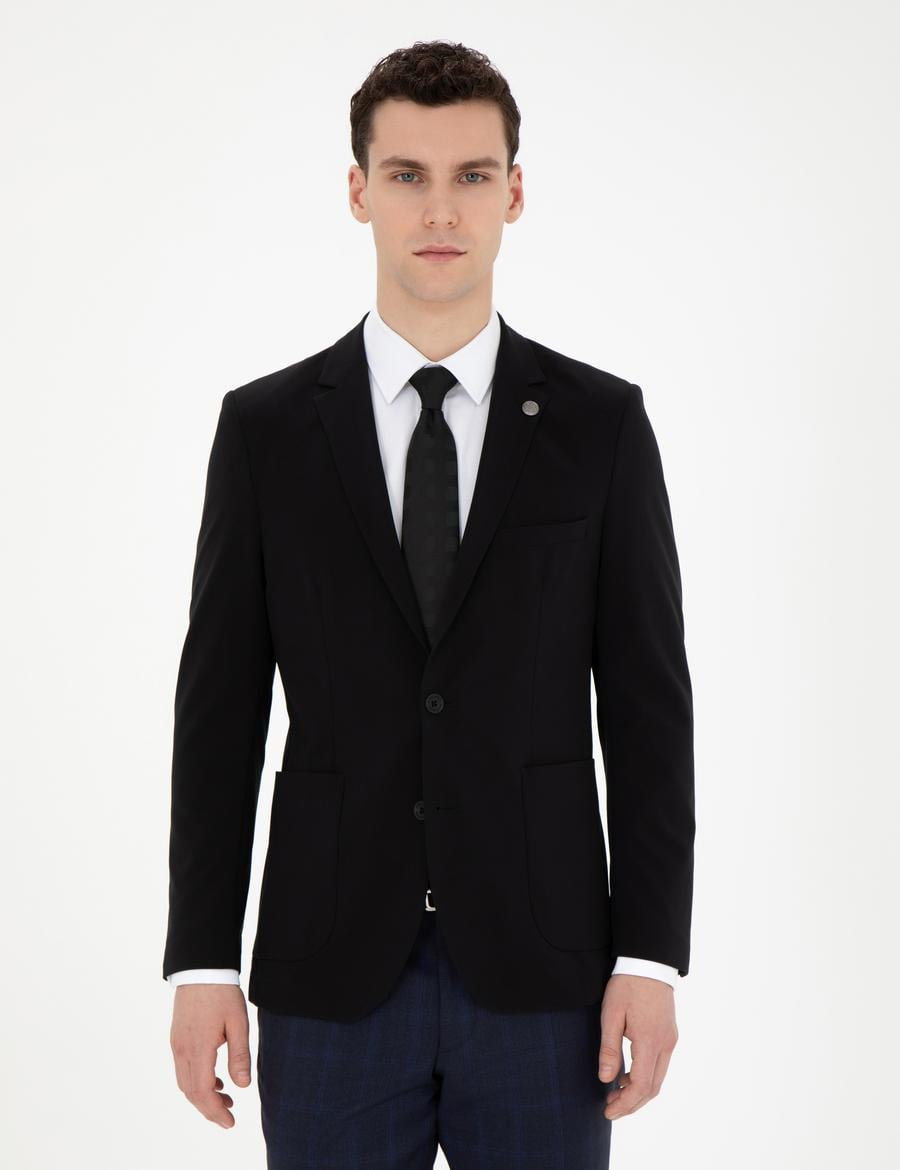 Siyah Esnek Fit Blazer Ceket