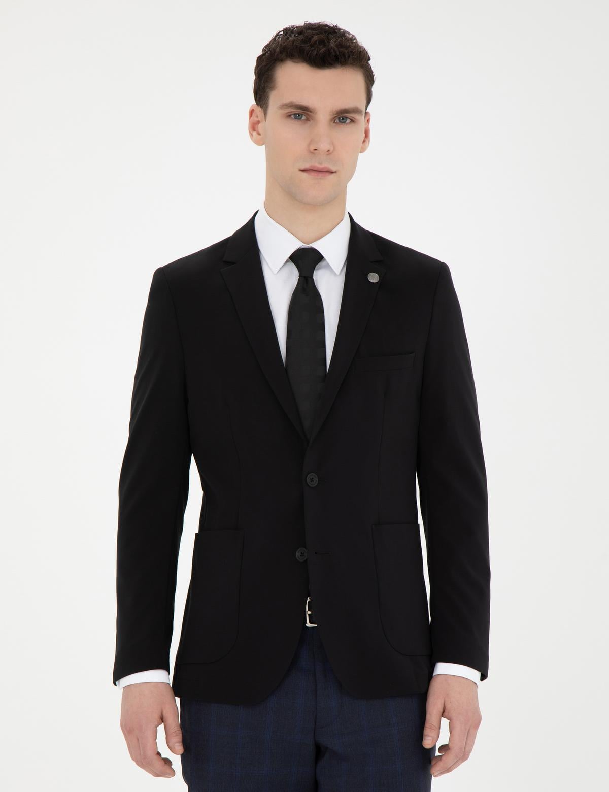 Siyah Esnek Fit Blazer Ceket - 50287775017