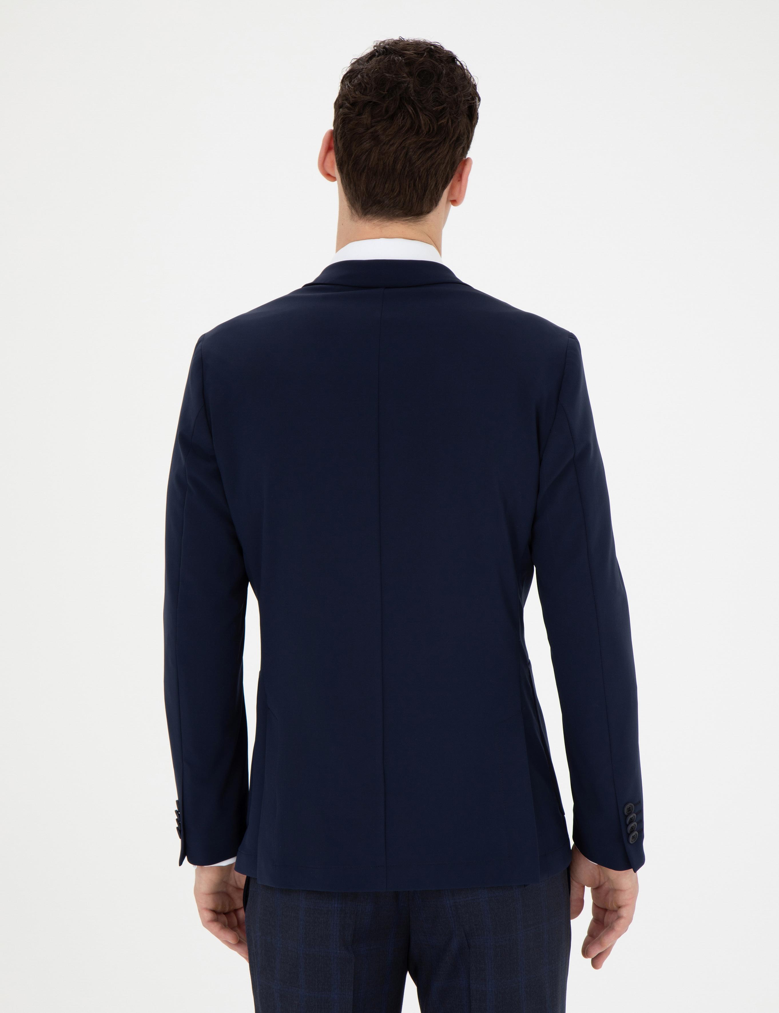Lacivert Esnek Fit Blazer Ceket