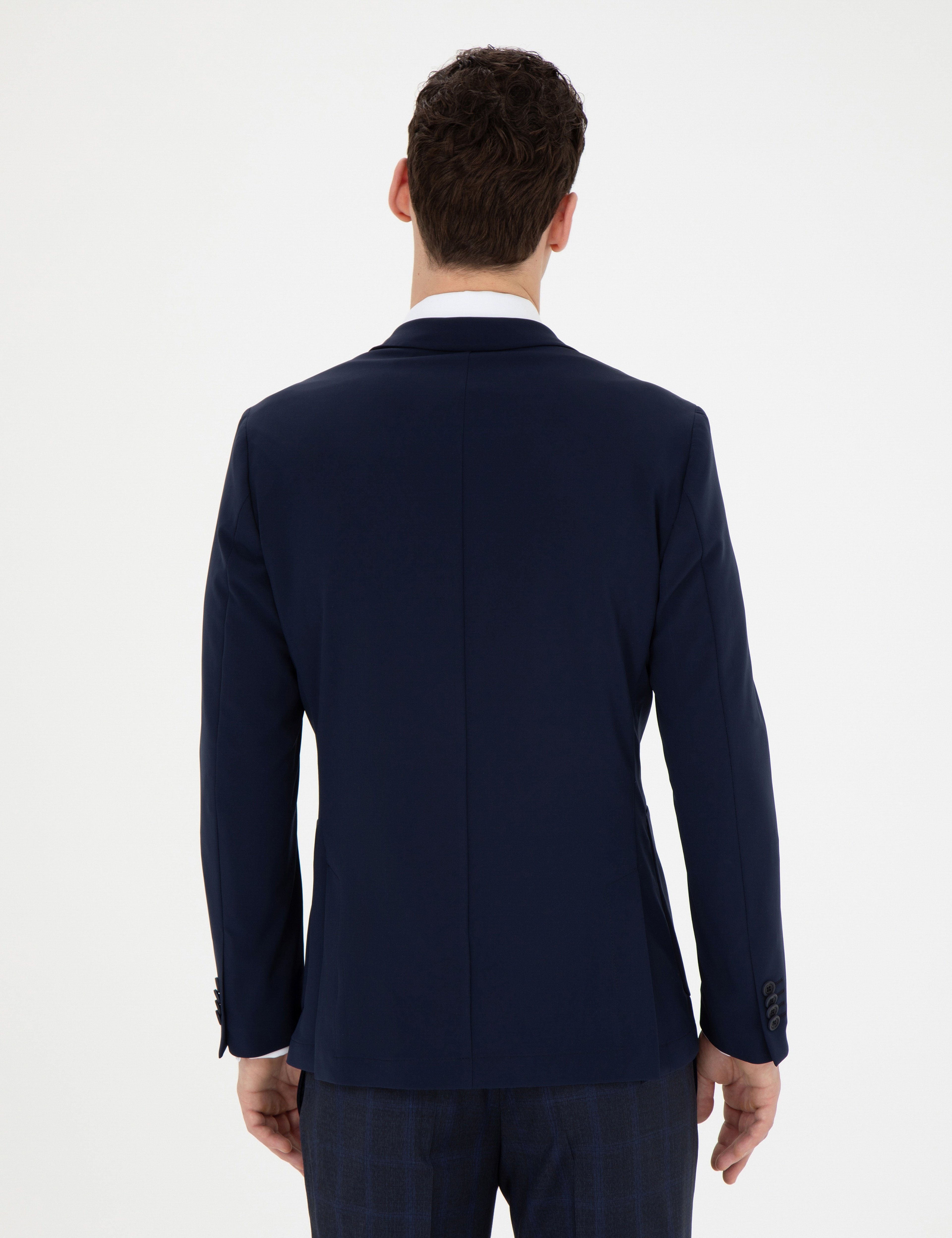 Lacivert Esnek Fit Blazer Ceket