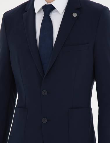 Lacivert Esnek Fit Blazer Ceket