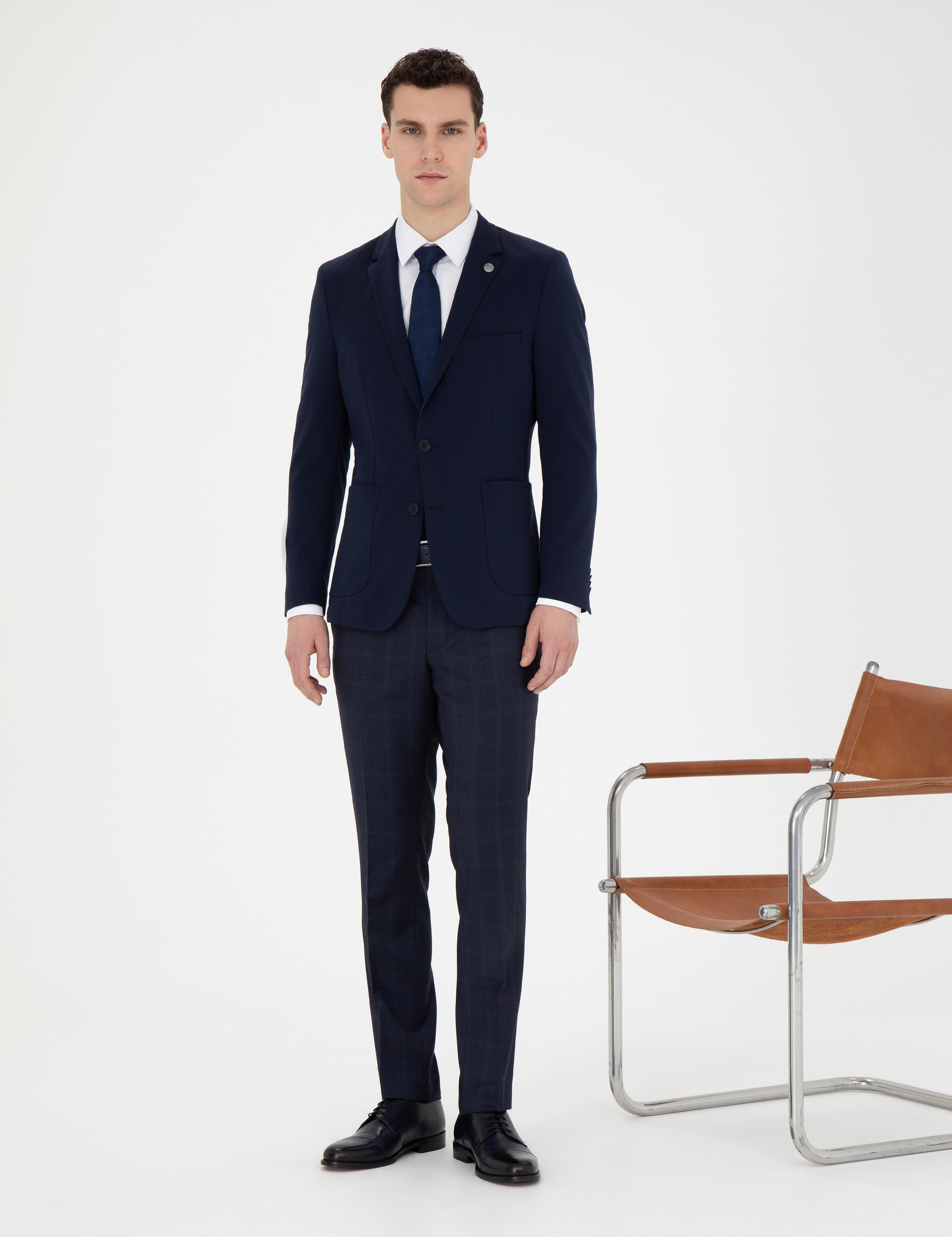 Lacivert Esnek Fit Blazer Ceket