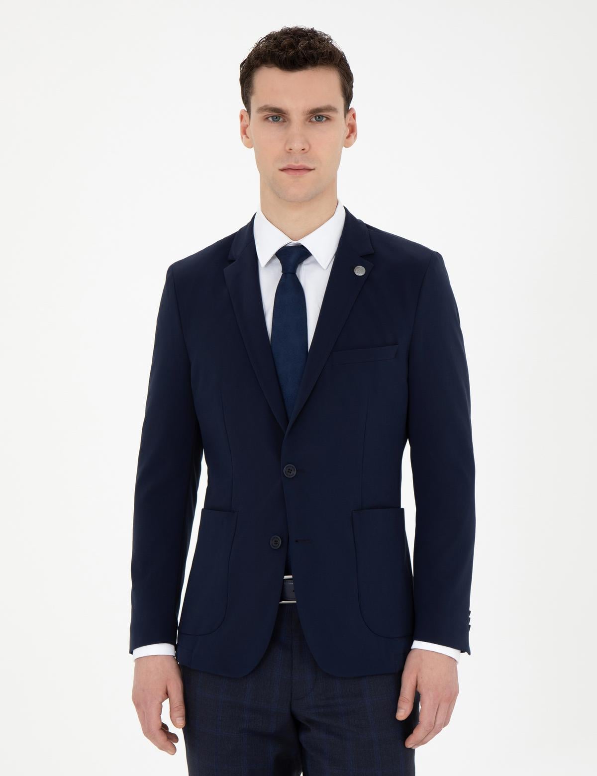 Lacivert Esnek Fit Blazer Ceket