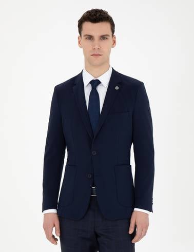 Lacivert Esnek Fit Blazer Ceket