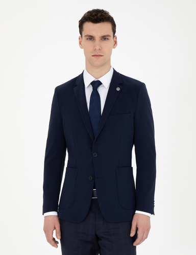 Lacivert Esnek Fit Blazer Ceket