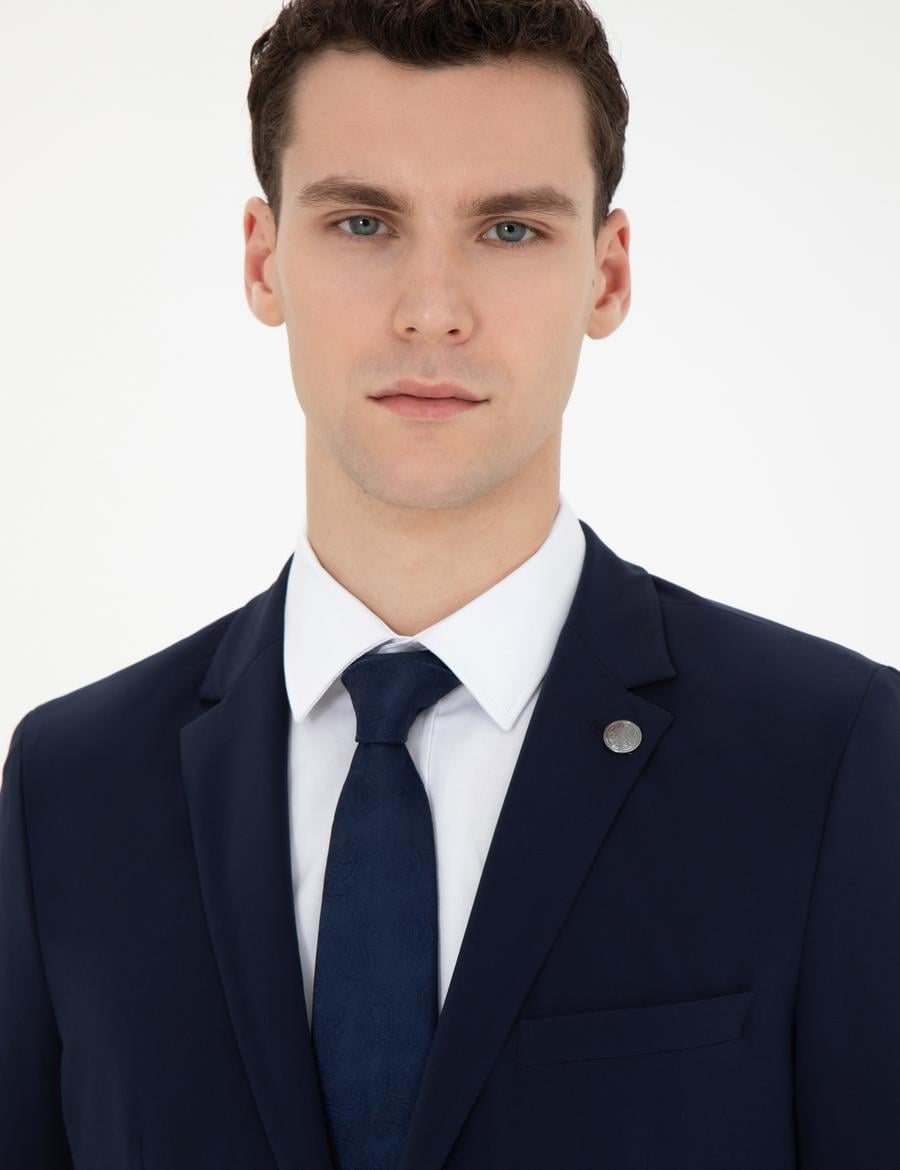 Lacivert Esnek Fit Blazer Ceket