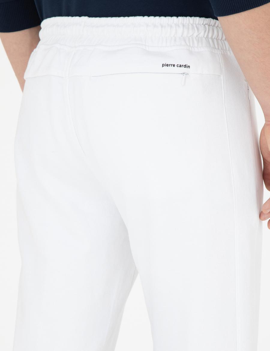 Beyaz Şardonlu 2 İplik  Fermuarlı Cep %100 Pamuk Eşofman Altı