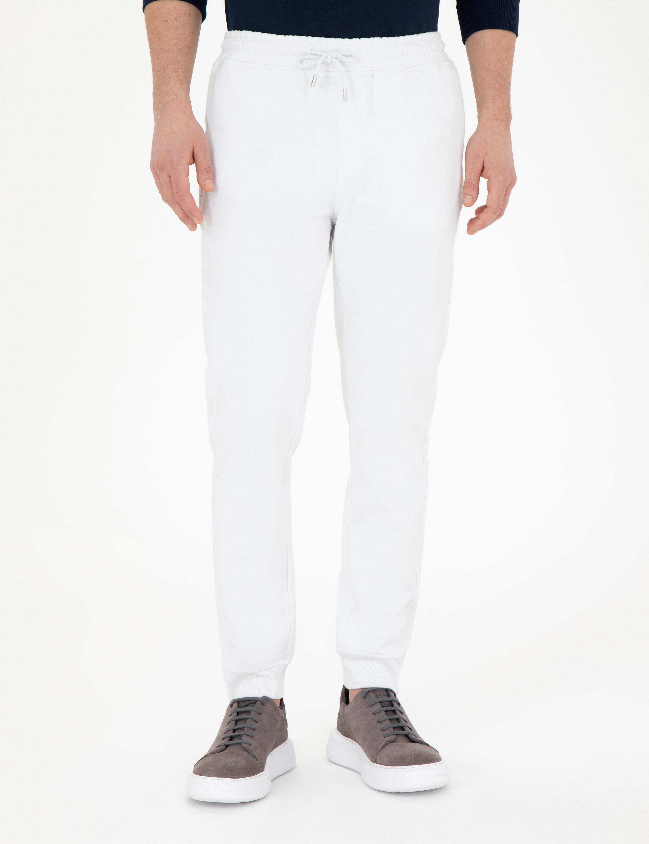 Beyaz Şardonlu 2 İplik  Fermuarlı Cep %100 Pamuk Eşofman Altı