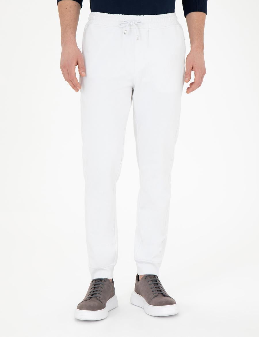 Beyaz Şardonlu 2 İplik  Fermuarlı Cep %100 Pamuk Eşofman Altı