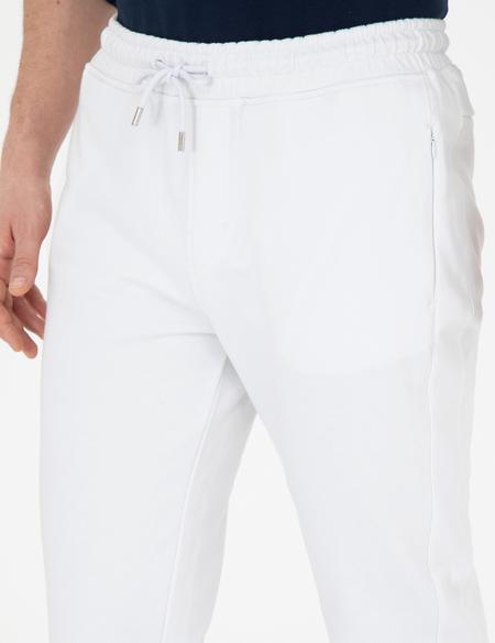 Beyaz Şardonlu 2 İplik  Fermuarlı Cep %100 Pamuk Eşofman Altı - 50279549005