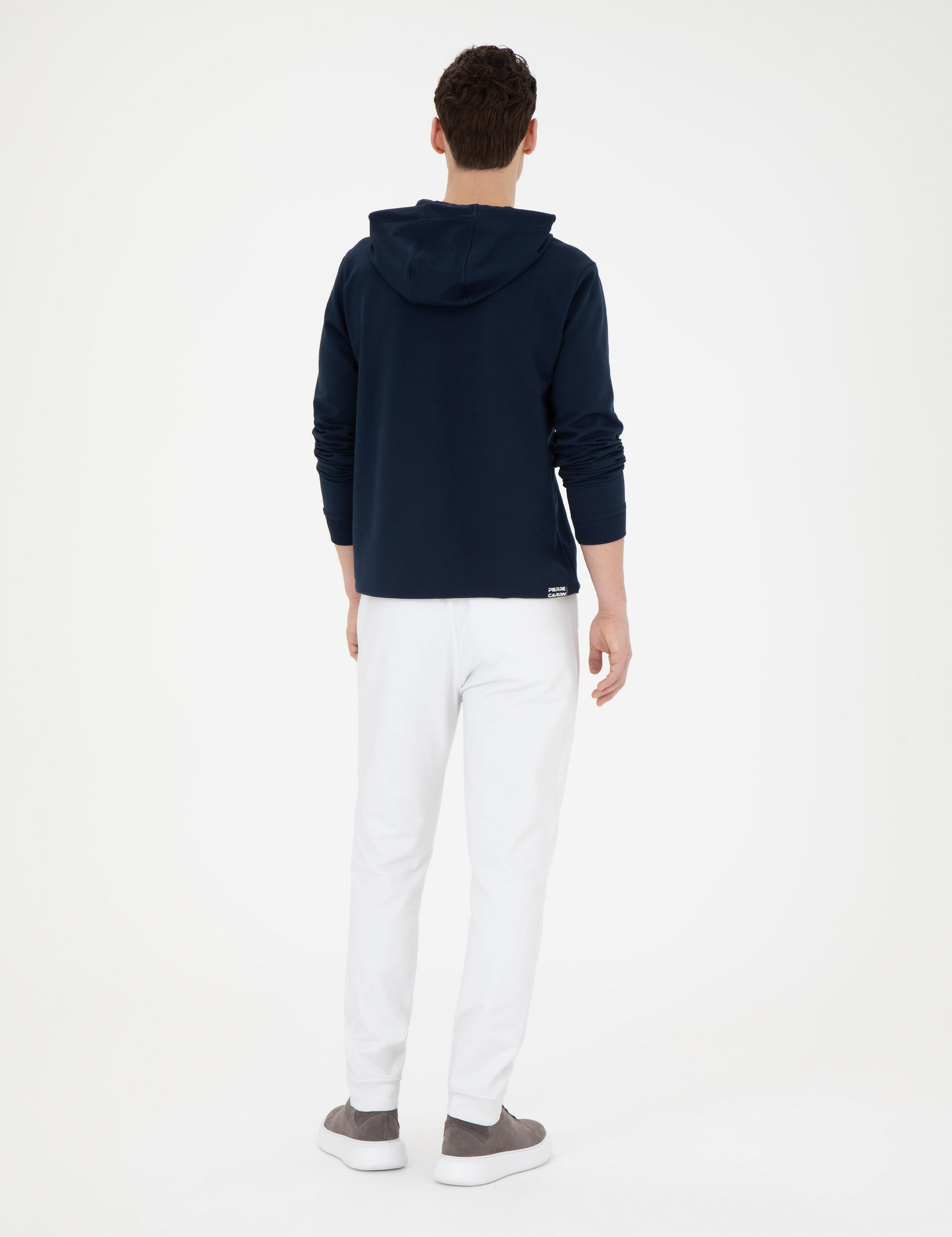 Beyaz Şardonlu 2 İplik  Fermuarlı Cep %100 Pamuk Eşofman Altı