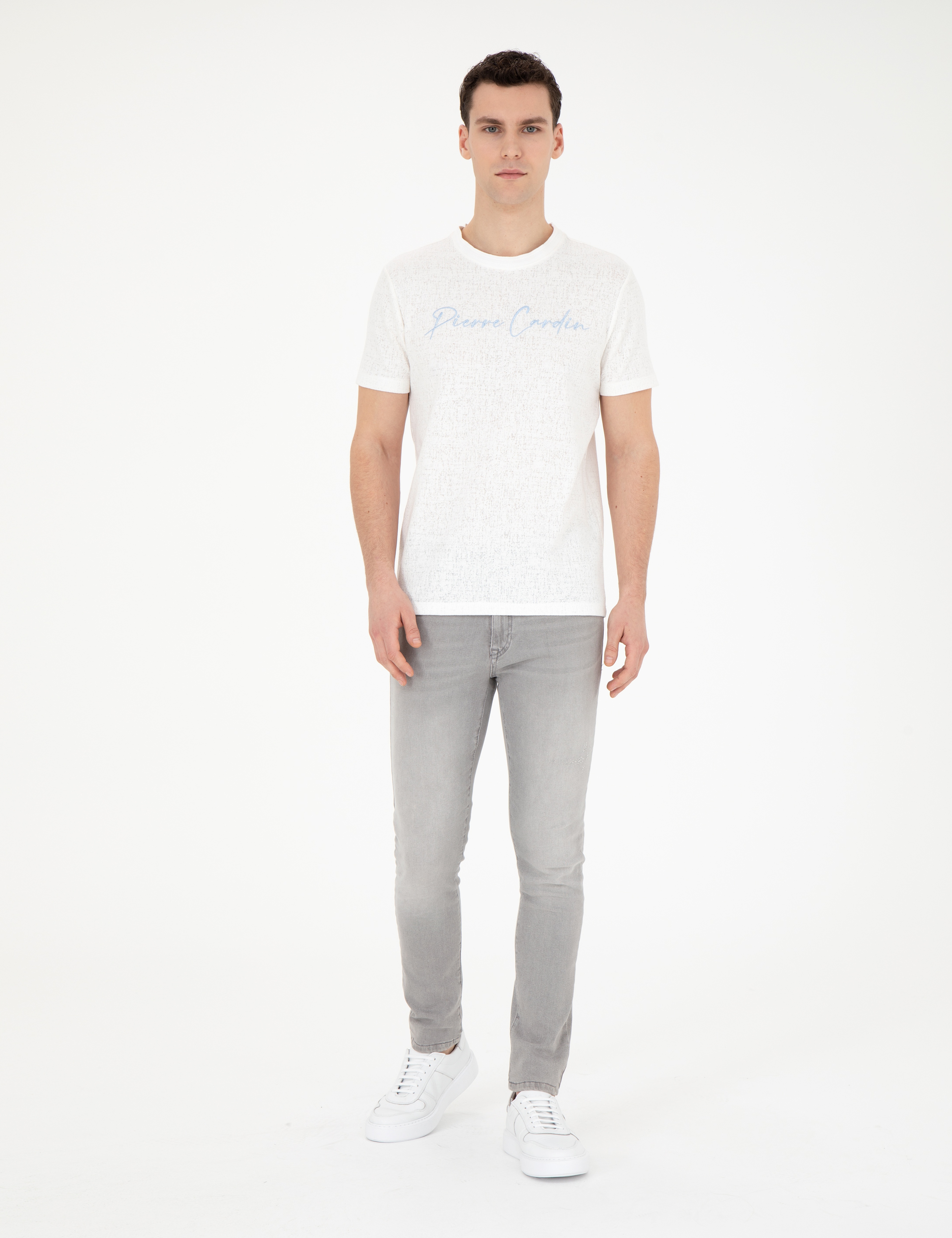 Beyaz Slim Fit Bisiklet Yaka Tişört - Image 4