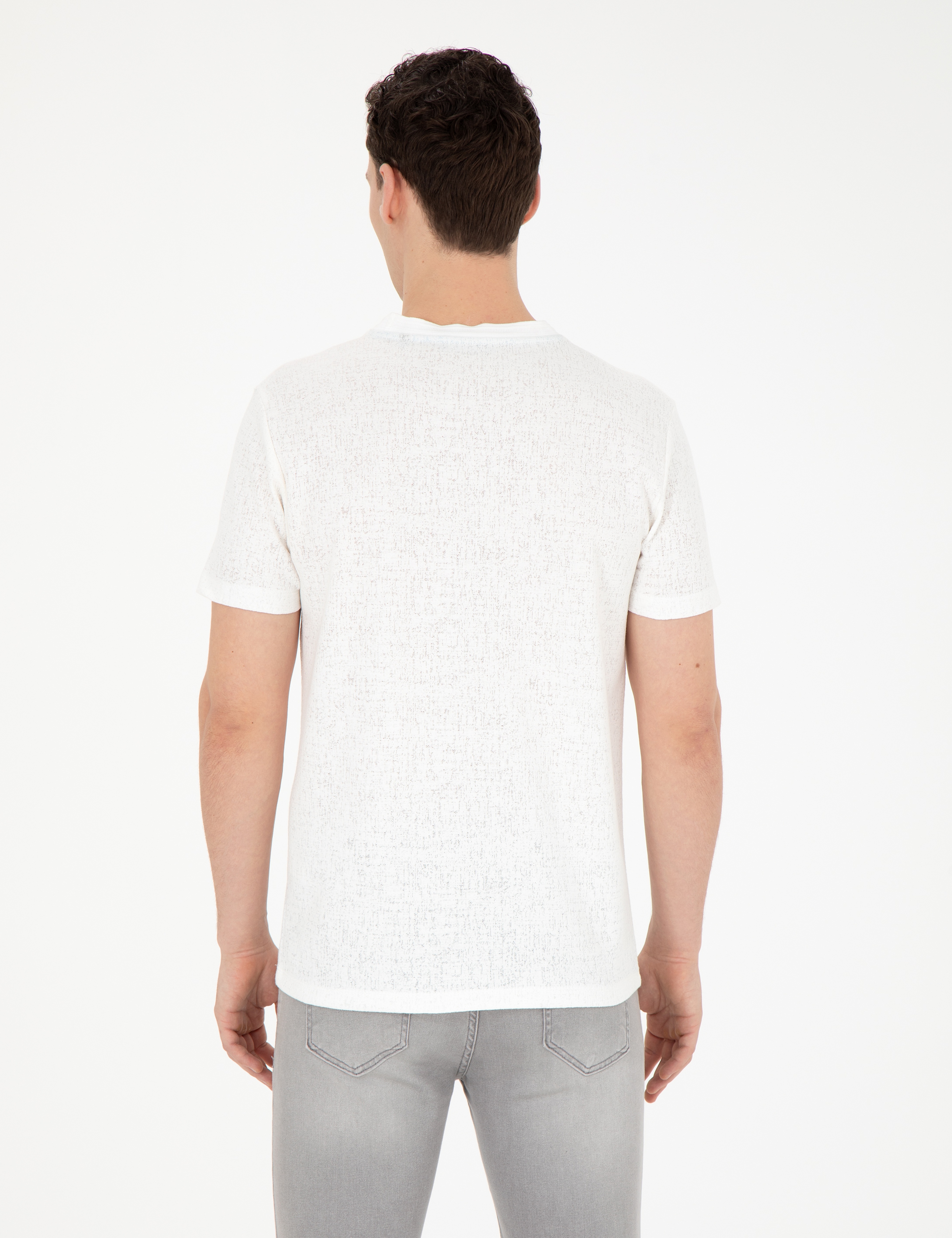 Beyaz Slim Fit Bisiklet Yaka Tişört - Image 5