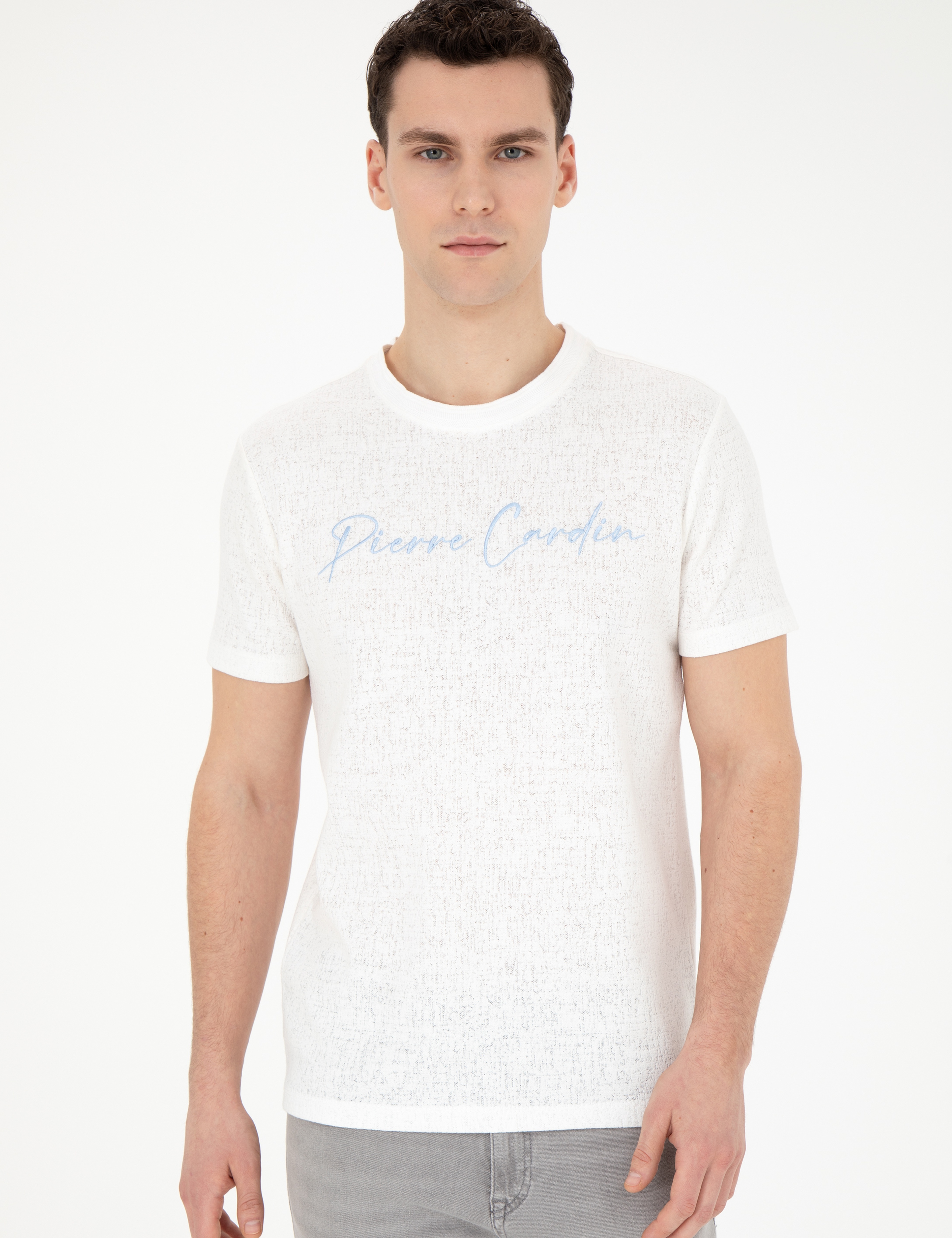 Beyaz Slim Fit Bisiklet Yaka Tişört - Image 3