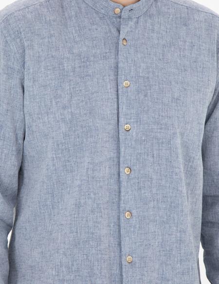 Lacivert Keten Karışımlı Regular Fit Uzun Kollu Gömlek - 50288526015