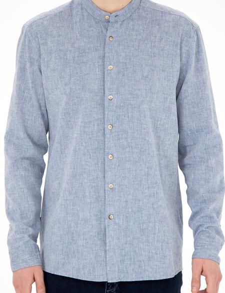 Lacivert Keten Karışımlı Regular Fit Uzun Kollu Gömlek - 50288526015