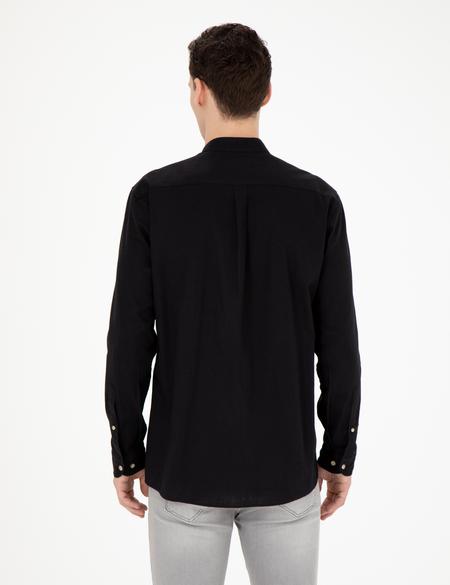 Siyah Keten Karışımlı Regular Fit Uzun Kollu Gömlek - 50288526020