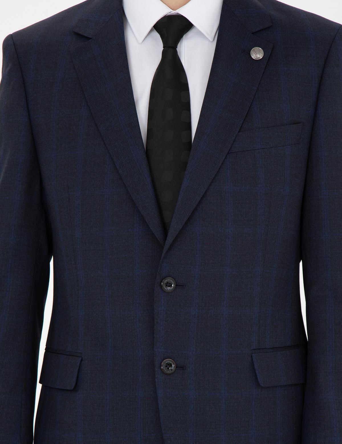 Lacivert Slim Fit %100 Yün Ekose Takım Elbise - 50285268011