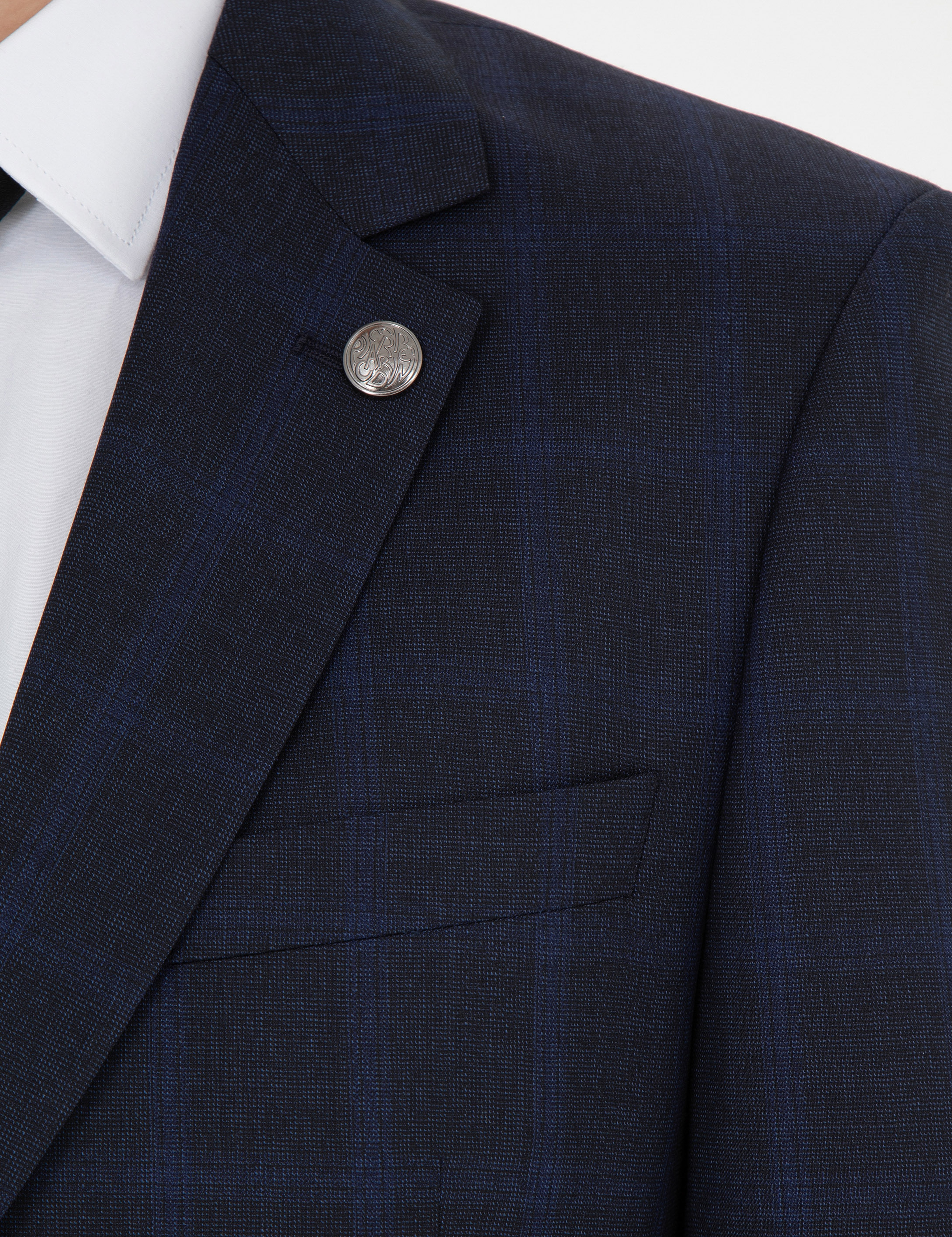 Lacivert Slim Fit %100 Yün Ekose Takım Elbise - Image 7