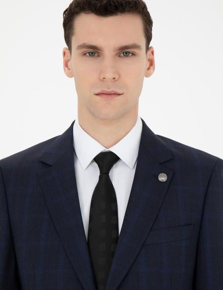 Lacivert Slim Fit %100 Yün Ekose Takım Elbise - 50285268011