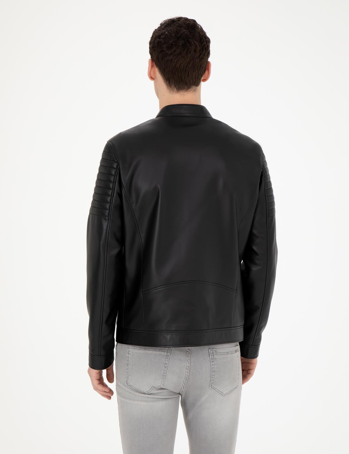 Siyah Suni Deri Ceket - 50293984005