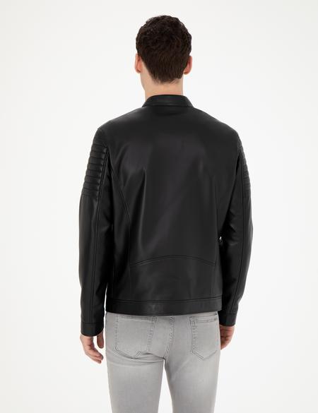 Siyah Suni Deri Ceket - 50293984005