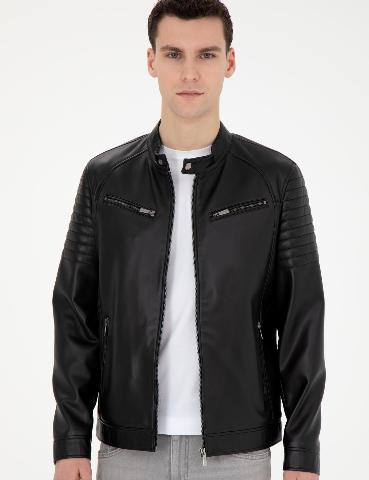 Siyah Suni Deri Ceket - 50293984005