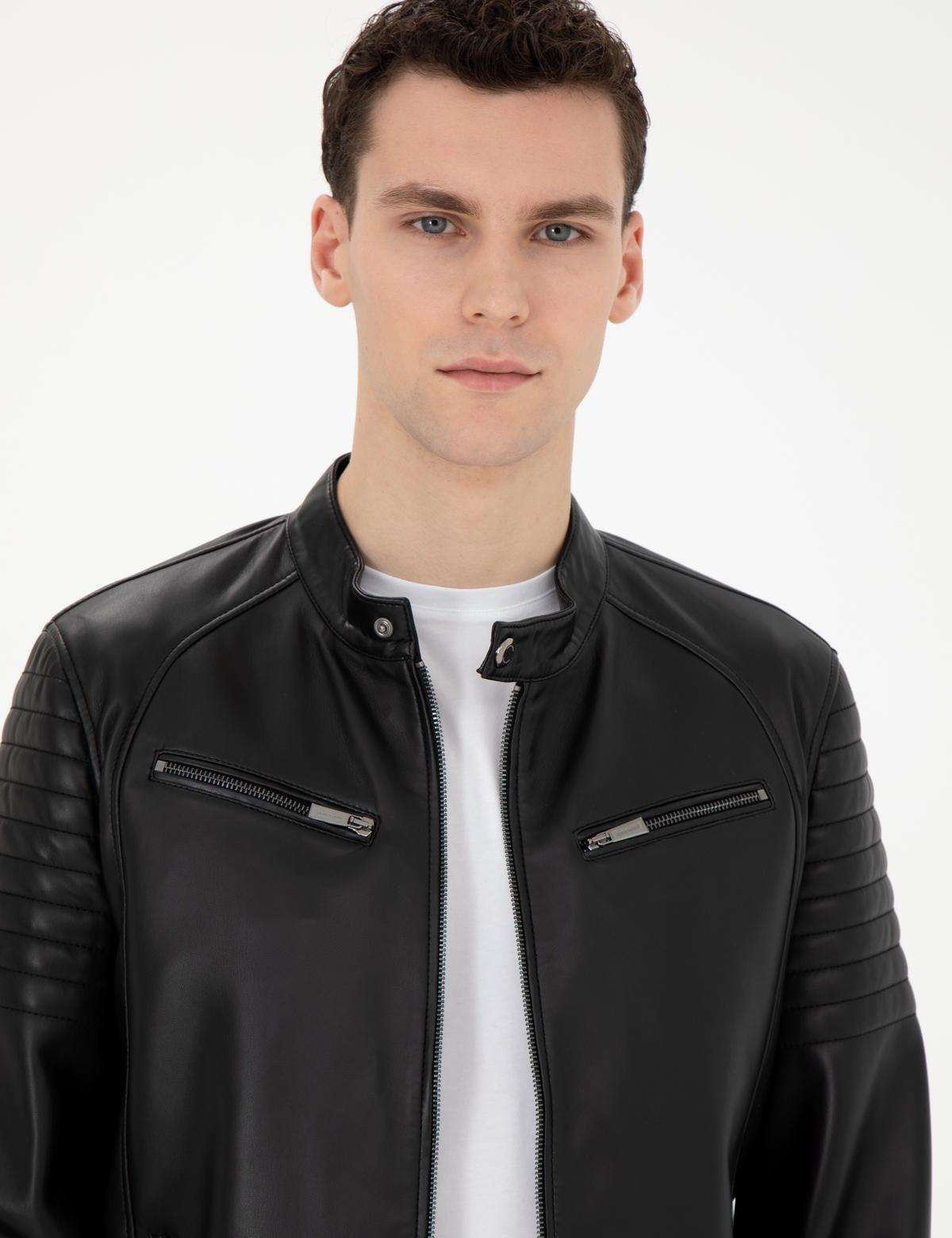 Siyah Suni Deri Ceket - 50293984005