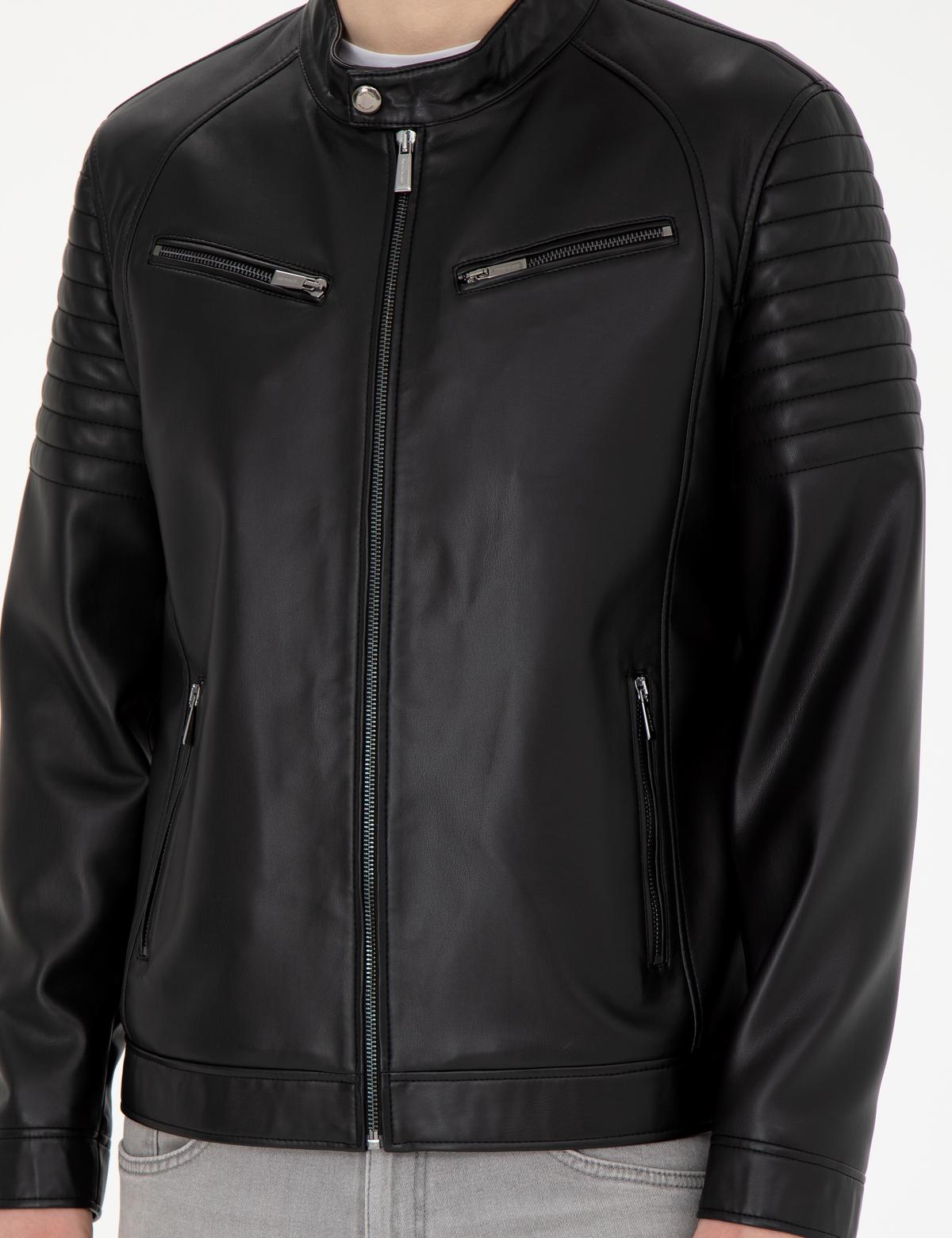 Siyah Suni Deri Ceket - 50293984005