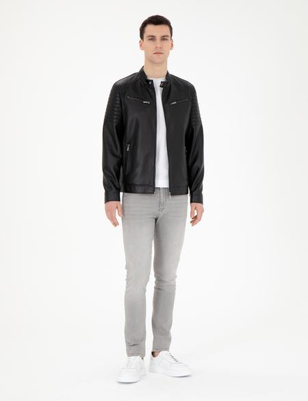 Siyah Suni Deri Ceket - 50293984005