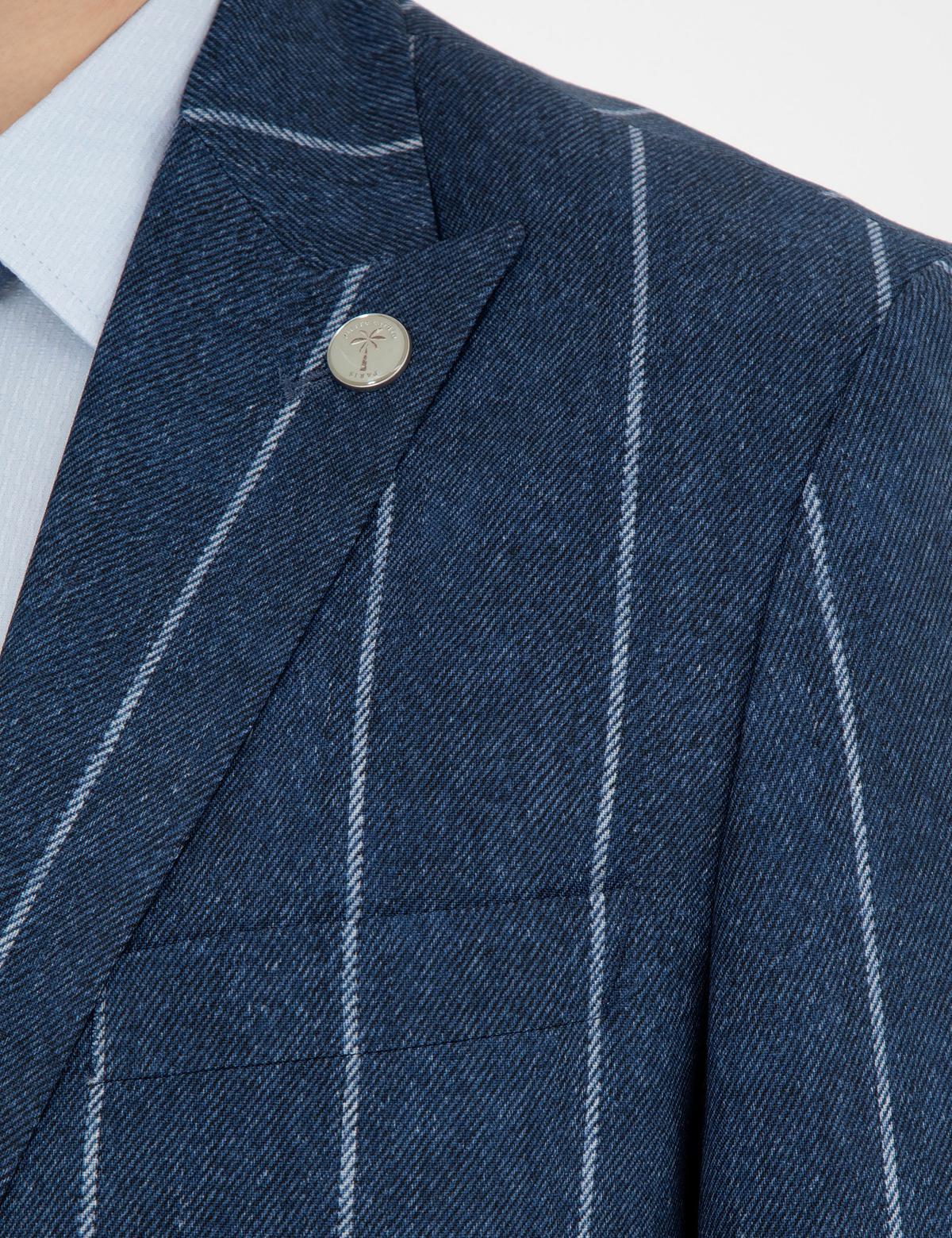 Lacivert Slim Fit Çizgili Yün Blazer Ceket - 50284941008