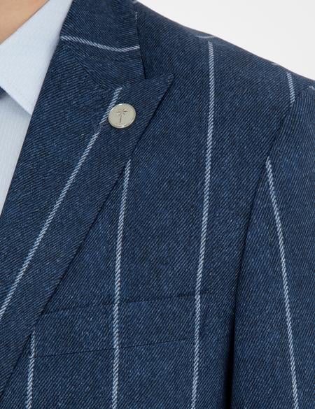 Lacivert Slim Fit Çizgili Yün Blazer Ceket - 50284941008