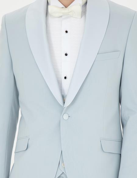 Açık Mavi Ex. Slim Fit Yelekli Smokin - 50288078077