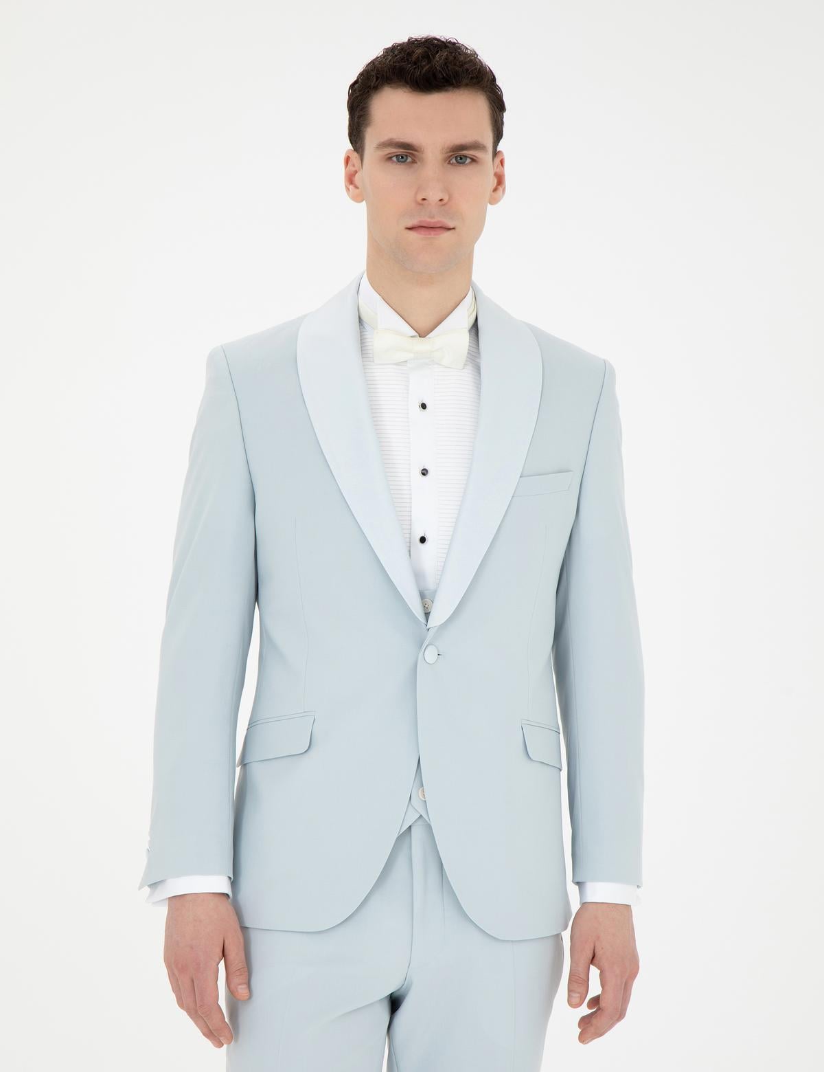 Açık Mavi Ex. Slim Fit Yelekli Smokin - 50288078077