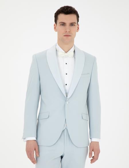 Açık Mavi Ex. Slim Fit Yelekli Smokin - 50288078077