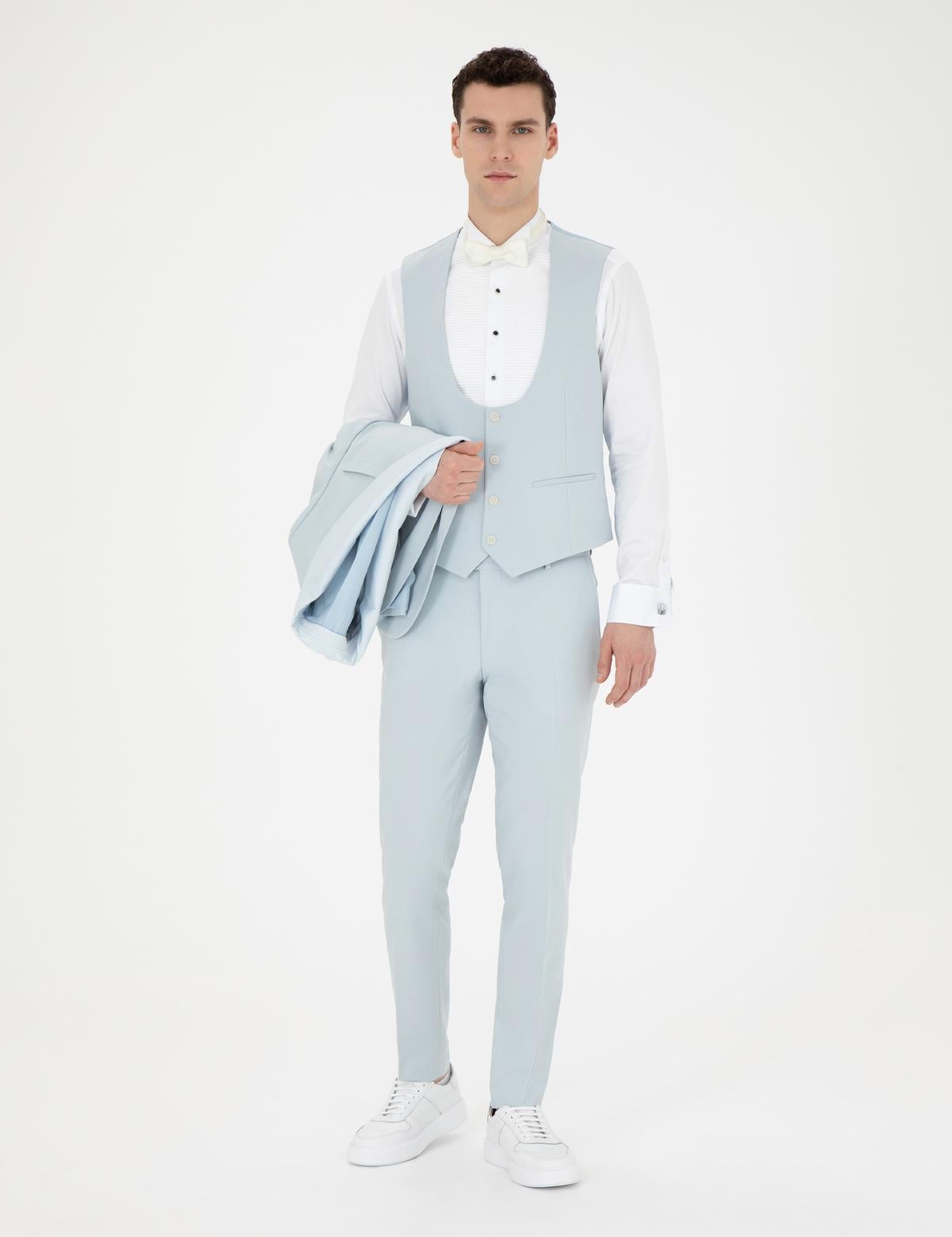 Açık Mavi Ex. Slim Fit Yelekli Smokin - 50288078077