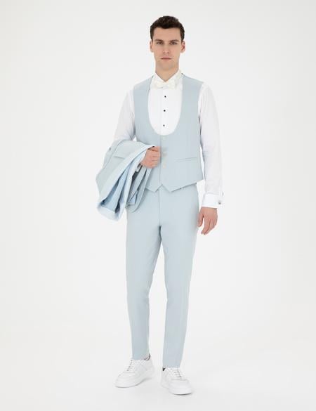 Açık Mavi Ex. Slim Fit Yelekli Smokin - 50288078077