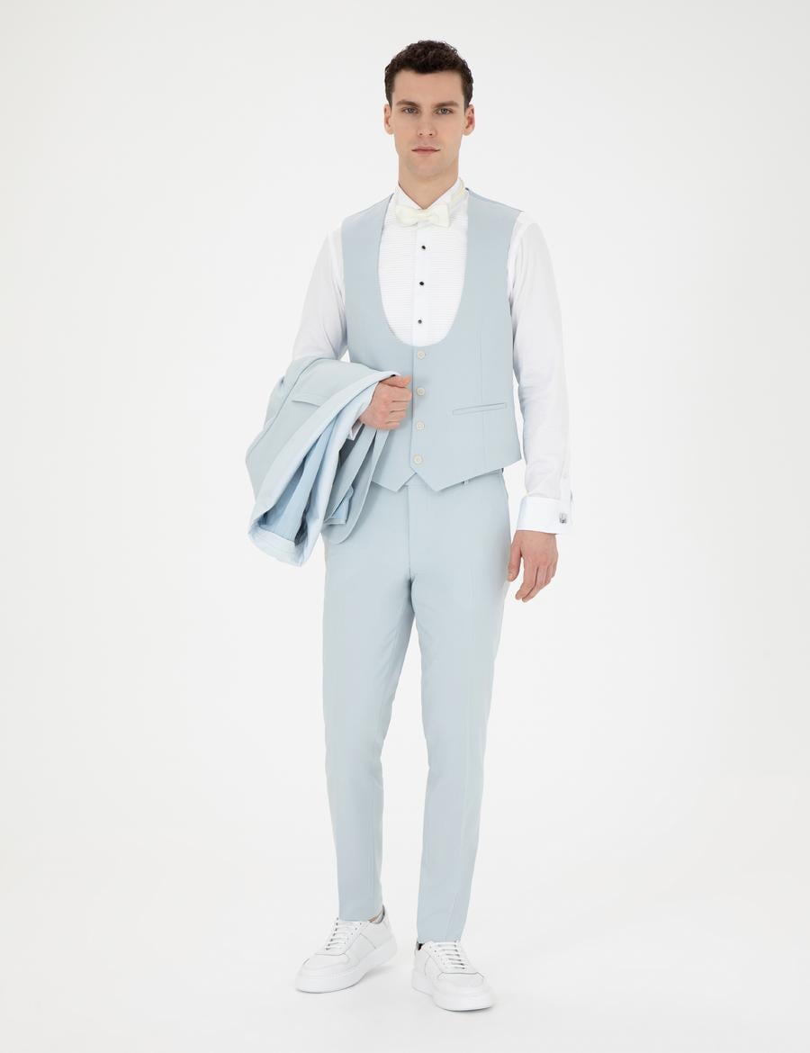 Açık Mavi Ex. Slim Fit Yelekli Smokin