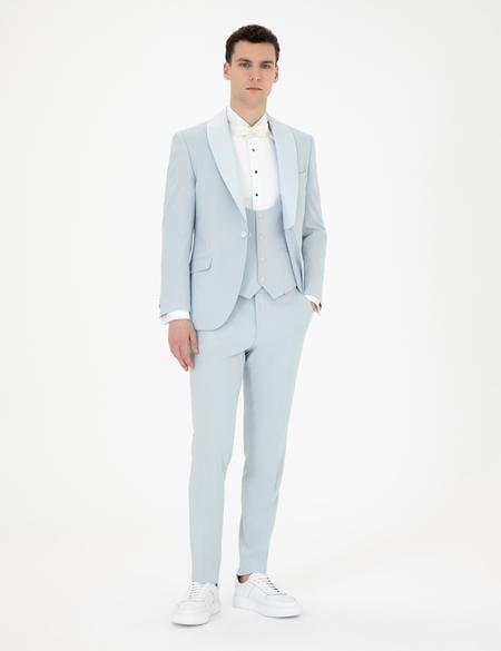 Açık Mavi Ex. Slim Fit Yelekli Smokin - 50288078077