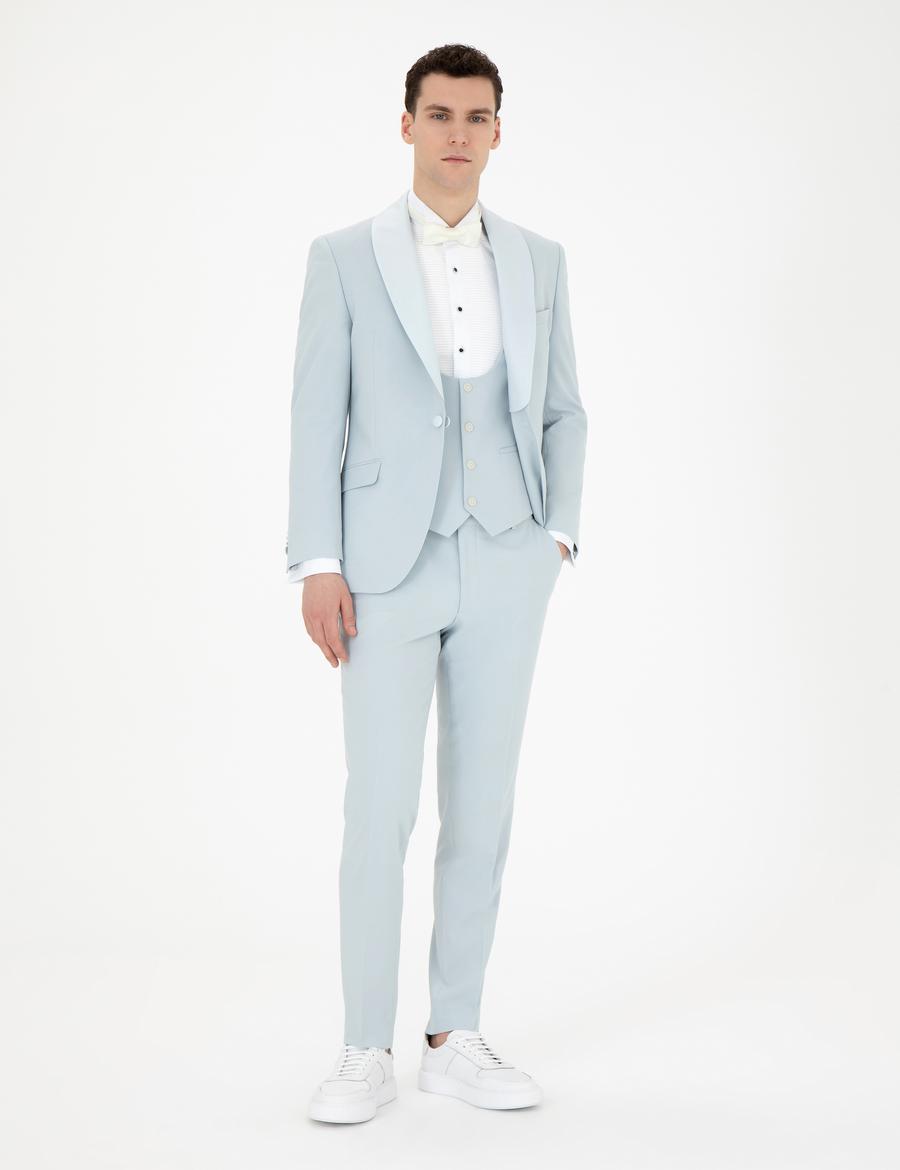 Açık Mavi Ex. Slim Fit Yelekli Smokin