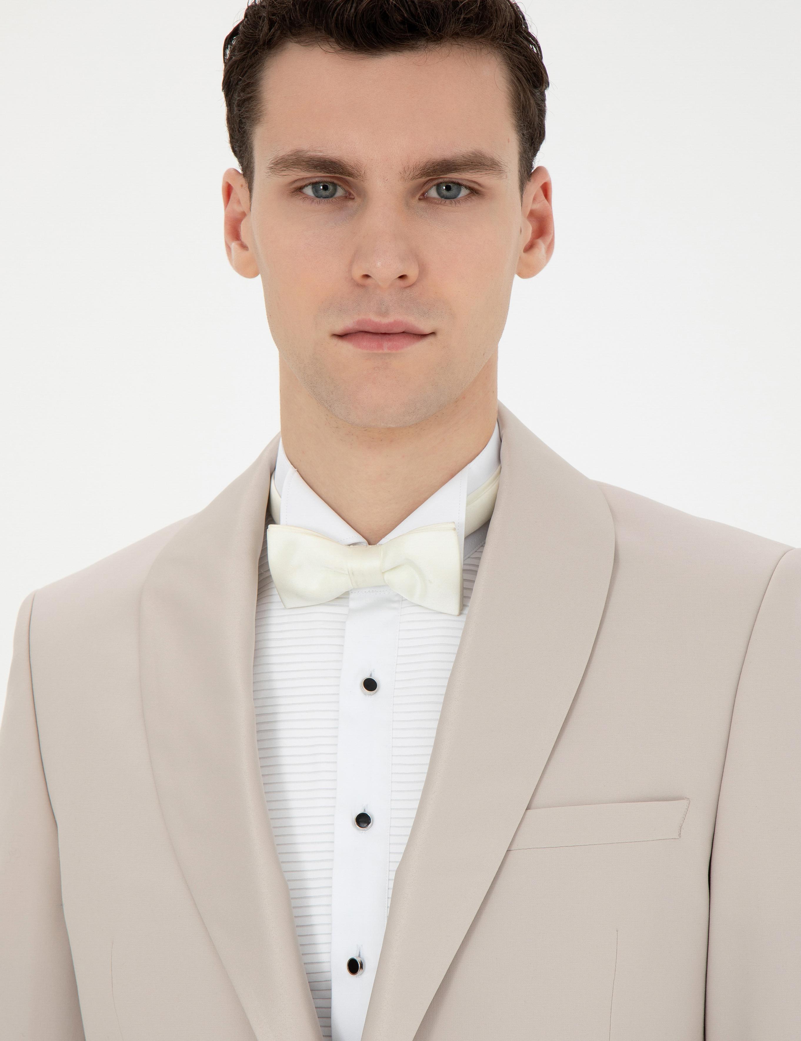 Bej Ex. Slim Fit Yelekli Smokin