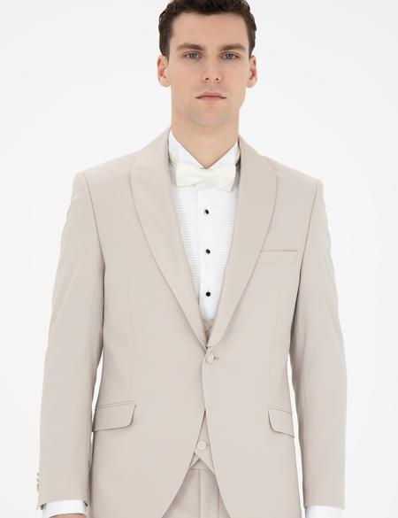 Bej Ex. Slim Fit Yelekli Smokin - 50288078152