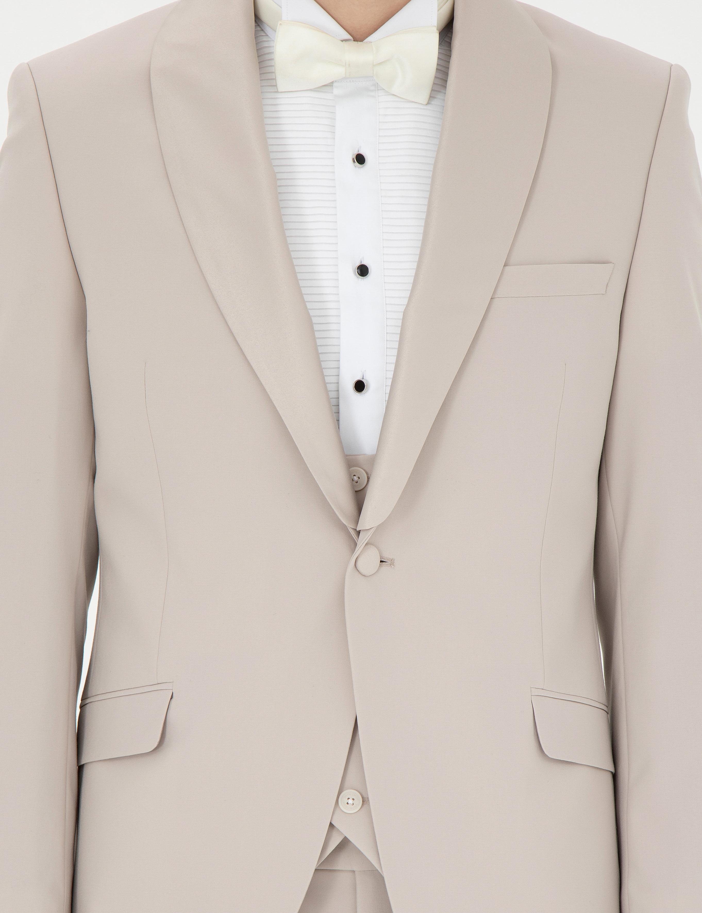 Bej Ex. Slim Fit Yelekli Smokin